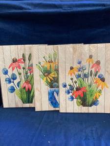 lot 51254 image: 3 PIECE CANVAS OIL REPRINT COLORFUL FLOWERS
