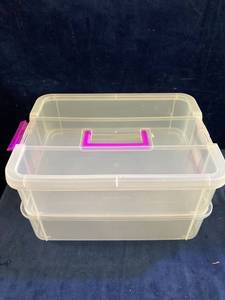 lot 51278 image: 2 PIECE STACKABLE PLASTIC STORAGE WITH LOCKDOWN