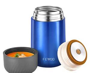 lot 76389 image: FEWOO Food Thermos, 27oz Vacuum Insulated Soup Flask, Stainless Steel Lunch Container for Hot Food, Leak Proof Food Jar with Folding Spoon for School Office Travel (Blue)
