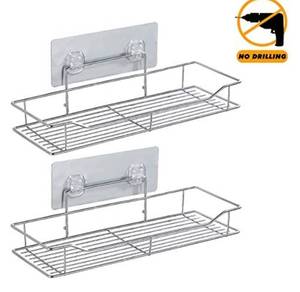 lot 76395 image: TRUSTLIFE Bathroom Shelf Organizer Shower Caddy Stainless Steel Wall Mounted with Traceless Adhesive No Drilling Shower Shelf Kitchen Rack Silver