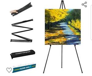 lot 76397 image: 63 Tall Display Easel, Folding Instant Poster Easel, Black Steel Metal Telescoping Art Easel for Display Show, Easy Assembly