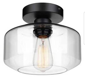 lot 76504 image: Industrial Semi Flush Mount Ceiling Light, Clear Glass Pendant Lamp Shade, Farmhouse Lighting for Porch Hallway Kitchen Bedroom, Vintage Hanging Light Fixtures, Bulb Not Included