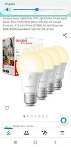 lot 76505 image: Sengled Alexa Light Bulb, WiFi Light Bulbs, Smart Light Bulbs, Smart Bulbs that Work with Alexa & Google Assistant, A19 Soft White (2700K) No Hub Required, 800LM 60W Equivalent High CRI90, 4 Pack