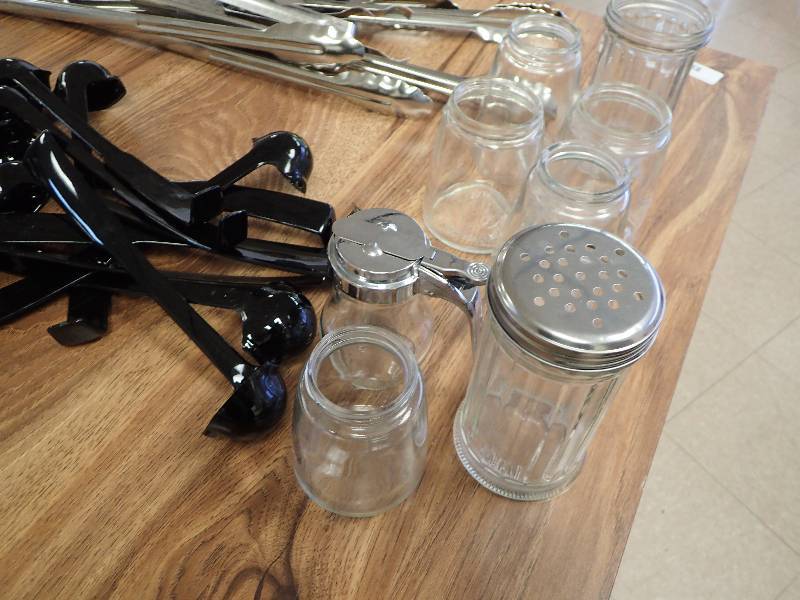 lot 1808 image: Lot Of Tongs, Ladles, Glass Jars