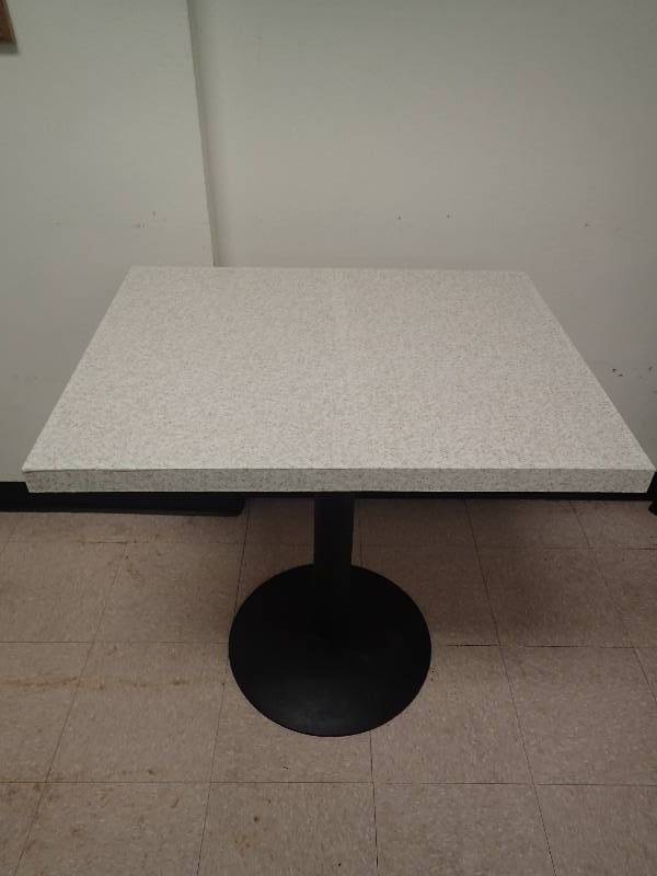 lot 1752 image: Wrapped Solid Wood Top Single Metal Based Dining Table
