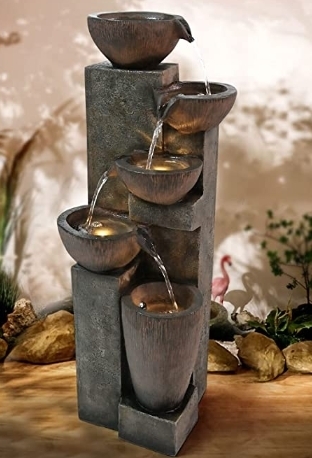 lot 70432 image: GF CHOETECH Gardenfans 5-Tier Outdoor Water Fountain Resin Fountain Decor