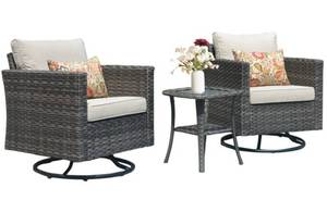 lot 60000 image: XIZZI Lullaby 3-Piece Rattan Patio Conversation Set with Cushions Grey Retail $699.99