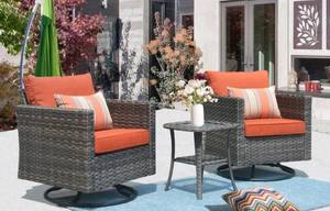 lot 60001 image: XIZZI WICKER SWIVEL ROCKING CHAIR 3 PIECE SET Retail $549.99
