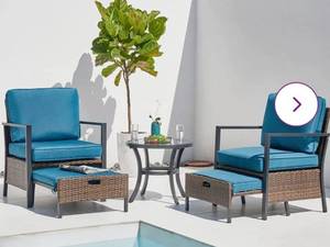 lot 60010 image: LAUSAINT HOME 5 PCS Luxury Patio Conversation Set with Ottoman,Outdoor Wicker Rattan Furniture Set, Retail $548.99