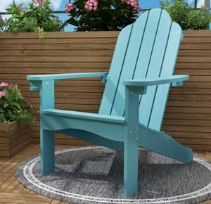 lot 60012 image: LUE BONA Adirondack Chair with Cup Holder Poly Plastic Adirondack Chairs for Patio, Law, Garden,Blue Turquoise Retail $148.99