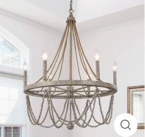 lot 51001 image: ELEGANT WOODEN BEAD CHANDELIER-6 LIGHTS