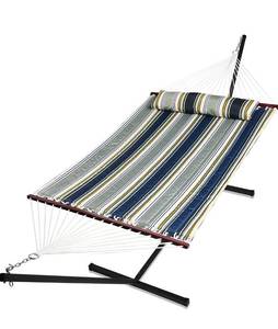lot 51012 image: Double Hammock with Stand Included Outdoor Hammock with Hardwood Spreader Bar