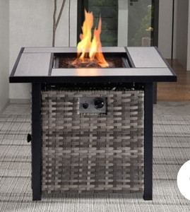 lot 51013 image: Ovios Patio Aluminum Propane Outdoor 30 Fire Pit Table with Lid