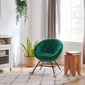 lot 51025 image: Art Leon Modern Tufted Velvet Accent Chair Home Rocking Chair,Dark Green