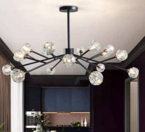 lot 51026 image: 18 Light Crystal Sputnik Chandelier Pendant Lighting Black Finish Fixture Flush Mount G9 LED Ceiling Light for Dining Room Bar (Black)