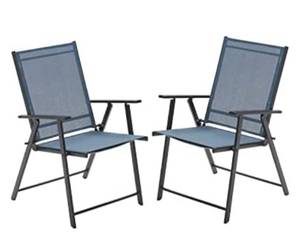 lot 51027 image: VICLLAX Patio Folding Chairs Set of 2, Outdoor Portable Dining Chairs for Lawn Garden Deck Backyard Porch, Dark Blue