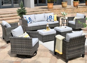 lot 10 image: Amazing XIZZI Lullaby 8-Piece Rattan Patio Conversation Set with Cushions Retail $1,699.99