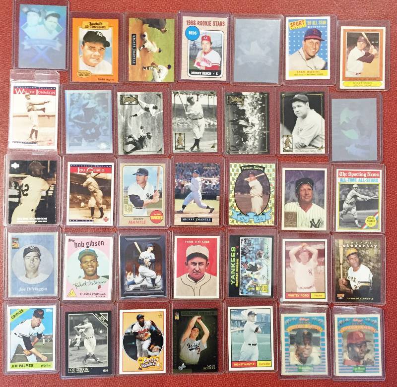 lot 1039 image: (35) Incredibly Rare Vintage Baseball Throwbacks #1 Loaded - Babe Ruth - Mickey Mantle - Hank Aaron - Willie Mays - Ted Williams  Must See Huge Book Value
