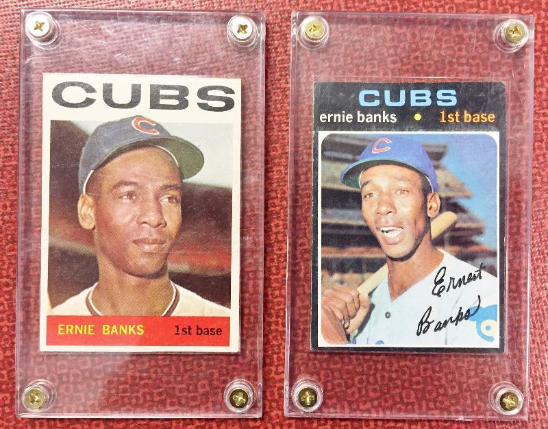 lot 1007 image: Ernie Banks 1964 & 1971 Authentic Topps Baseball Cards - MR Cub - Awesome Vintage Investment of a Legend - Hobby History