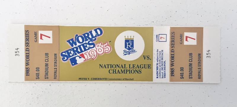 lot 1021 image: RARE 1985 World Series Game 7 Ticket - Mint Condition - The Most Sought After Piece Of Kansas City Royals History - The Holy Grail