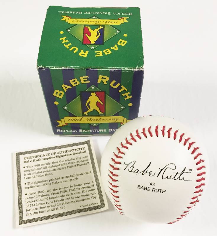 lot 1047 image: Babe Ruth Replica Signature Stat Baseball w Original Box & Certificate of Authenticity - Very Rare - Awesome Display Piece
