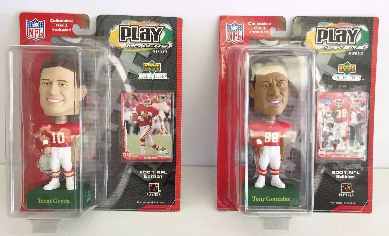 lot 1045 image: Rare Tony Gonzalez  Trent Green 2001 Upper Deck Play Maker Bobble Heads - Factory Sealed - Hard Finds