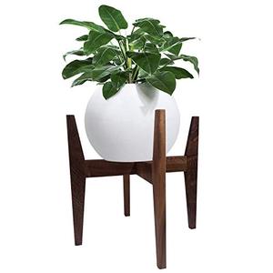 lot 9031 image: Plant Stand Mid Century Modern Plant Holder Natural Walnut Potted Stand Indoor Display Rack, Up to 12 Inch Planter