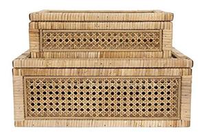 lot 9035 image: Cane and Rattan Display Boxes with Glass Lid, Set of 2