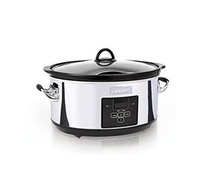 lot 9037 image: Crockpot 7 Quart Slow Cooker with Programmable Controls and Digital Timer, Polished Platinum
