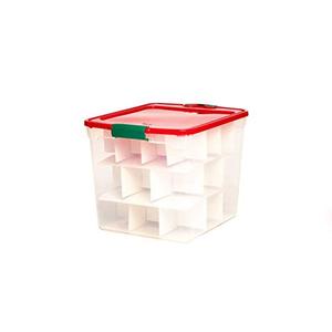 lot 9055 image: HOMZ Holiday Plastic 3430 Storage Container with lid, 31 Quart, ClearRedGreen, 4 Count