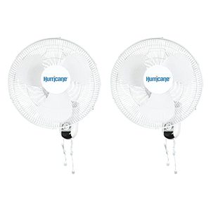 lot 9060 image: Hurricane Classic 16 Inch Oscillating Wall Mount Fan with 3 Speed Settings, White (2-Pack)