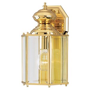 lot 9061 image: Westinghouse Lighting 6685300 One-Light Exterior Wall Lantern, Polished Brass Finish on Solid Brass and Steel with Clear Beveled Glass Panels