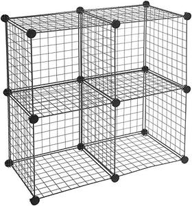 lot 9080 image: Amazon Basics 4-Cube Wire Grid Storage Shelves, 14 x 14 Stackable Cubes, Black
