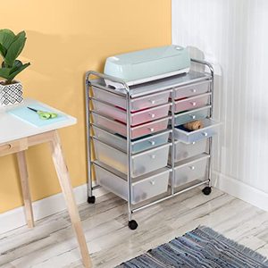 lot 9090 image: Honey Can Do 12-Drawer Rolling Craft Storage Or Office Cart, Chrome CRT-09642 Clear