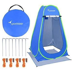 lot 9094 image: Pop Up Camping Shower Tent, Sportneer Portable Dressing Changing Room Privacy Shelter Tents for Outdoor Camping Beach Toilet and Indoor Photo Shoot with Carrying Bag, 6.25 ft Tall (Blue)