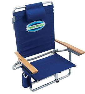 lot 9097 image: Tommy Bahama 5-Position Classic Lay Flat Folding Backpack Beach Chair, Navy