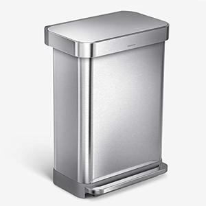 lot 9108 image: simplehuman 55 Liter  14.5 Gallon Rectangular Hands-Free Kitchen Step Trash Can with Soft-Close Lid, Brushed Stainless Steel