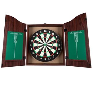 lot 9115 image: TG Dartboard Cabinet Set with Realistic Walnut Finish, brown, (15-DG910)
