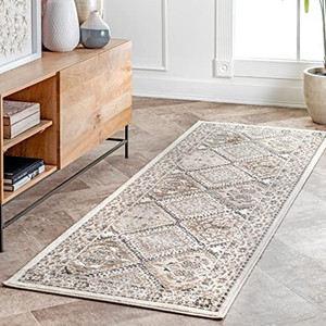 lot 9117 image: nuLOOM Becca Vintage Tile Runner Rug, 2 6 x 6, Beige