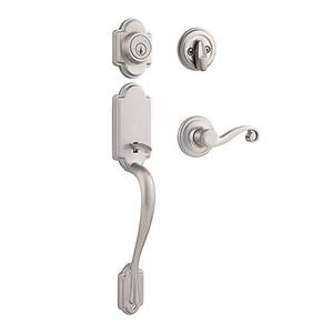 lot 9130 image: Kwikset Arlington Single Cylinder Handleset wLido Lever featuring SmartKey� in Satin Nickel