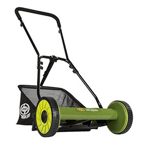 lot 9139 image: Sun Joe MJ500M 16-Inch Manual Reel Mower wAdjustable Cutting Height, 6.6-Gallon Removable Grass Catcher, 5 Steel Blades, 2-Wheels