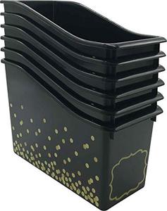 lot 9141 image: Black Confetti Plastic Book Bins - 6 Pack