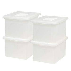 lot 9150 image: IRIS USA Letter & Legal Size Plastic Storage Bin Tote Organizing File Box with Durable and Secure Latching Lid, Stackable and Nestable, 4 Pack, Pearl