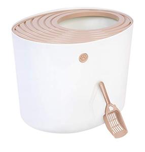 lot 9166 image: IRIS USA Top Entry Cat Litter Box with Cat Litter Scoop - Large - White