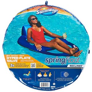 lot 9174 image: SwimWays Spring Float Recliner Pool Lounger with Hyper-Flate Valve, Inflatable Pool Float, Blue