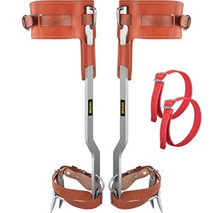 lot 9187 image: Happybuy Tree Climbing Spikes, 1 Pair Stainless Steel Pole Climbing Spurs, wAdjustable Straps and Cow Leather Padding, Arborist Equipment for Climbers, Logging, Hunting Observation, Fruit Picking