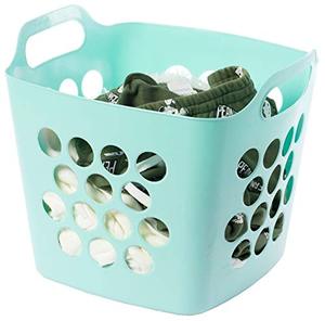 lot 9194 image: Flexible Plastic Carry Laundry Basket Holder Square Storage Hamper with Side Handles (Green)