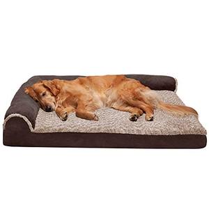 lot 9197 image: Furhaven Pet Bed for Dogs and Cats - Two-Tone Faux Fur and Suede L-Shaped Chaise Egg Crate Orthopedic Dog Bed, Removable Machine Washable Cover - Espresso, Jumbo (X-Large)