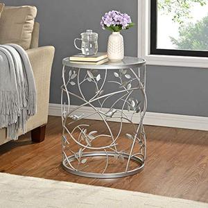 lot 9201 image: FirsTime & Co. Silver Large Bird and Branches Side Table, American Designed, Silver, 16.5 x 16.5 x 22 inches (70310)