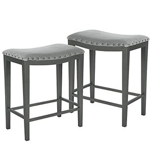 lot 9207 image: KATDANS Bar Stools Set of 2-Counter Height Bar Stools - 24 Inch Bar Stool - Ultimate Gray Stools for Kitchen Counter - Velvet Nailhead Upholstered, KS718PN